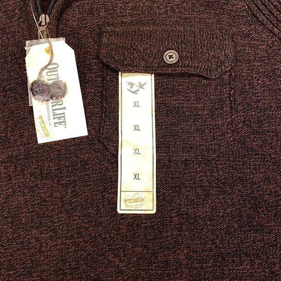 Outdoor Life Sweater Mens XL Brown Knit Cotton Long Sleeve Mock Neck Quarter Zip - Picture 6 of 15